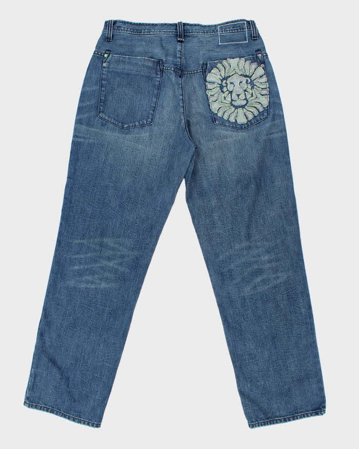 Vintage Y2K 00s Live Mechanics Embroidered Wide Leg Denim Jeans - W36 L34