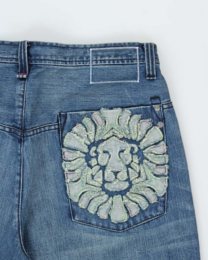 Vintage Y2K 00s Live Mechanics Embroidered Wide Leg Denim Jeans - W36 L34