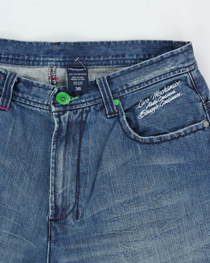Vintage Y2K 00s Live Mechanics Embroidered Wide Leg Denim Jeans - W36 L34
