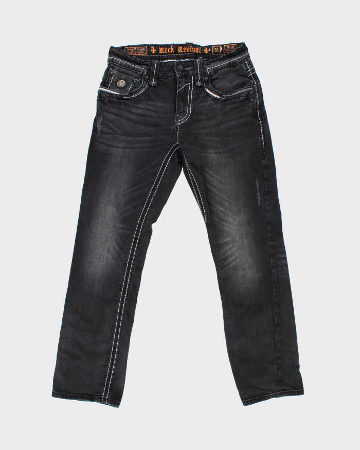 Vintage Y2K 00s Rock Revival Soren Contrast Stitch Embellished Straight Leg Denim Jeans - W31 L31