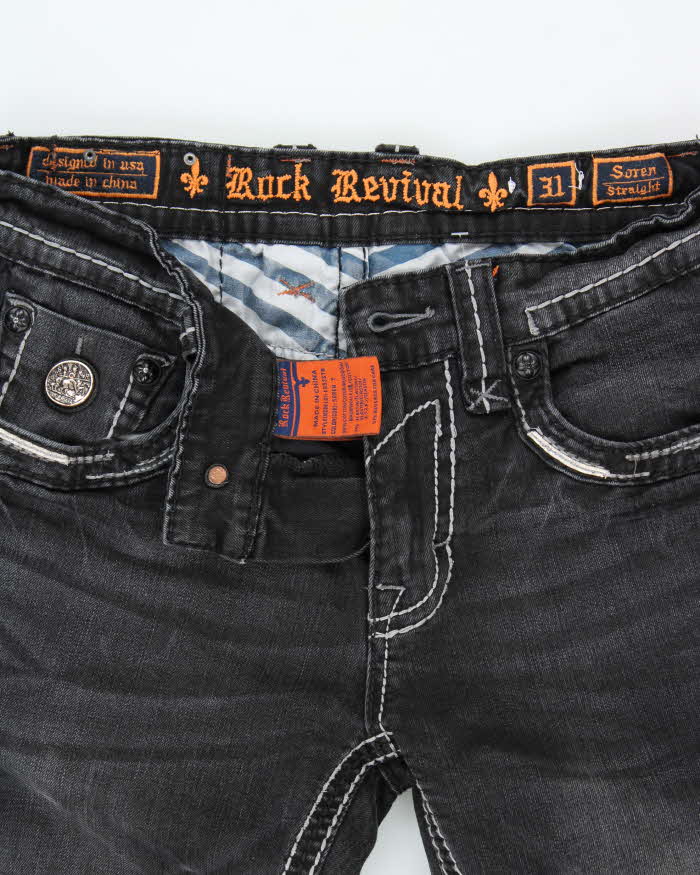 Vintage Y2K 00s Rock Revival Soren Contrast Stitch Embellished Straight Leg Denim Jeans - W31 L31