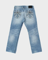 Vintage Y2K 00s Affliction Blake Embellished Distressed Mid Rise Relaxed Straight Leg Jeans - W34 L31