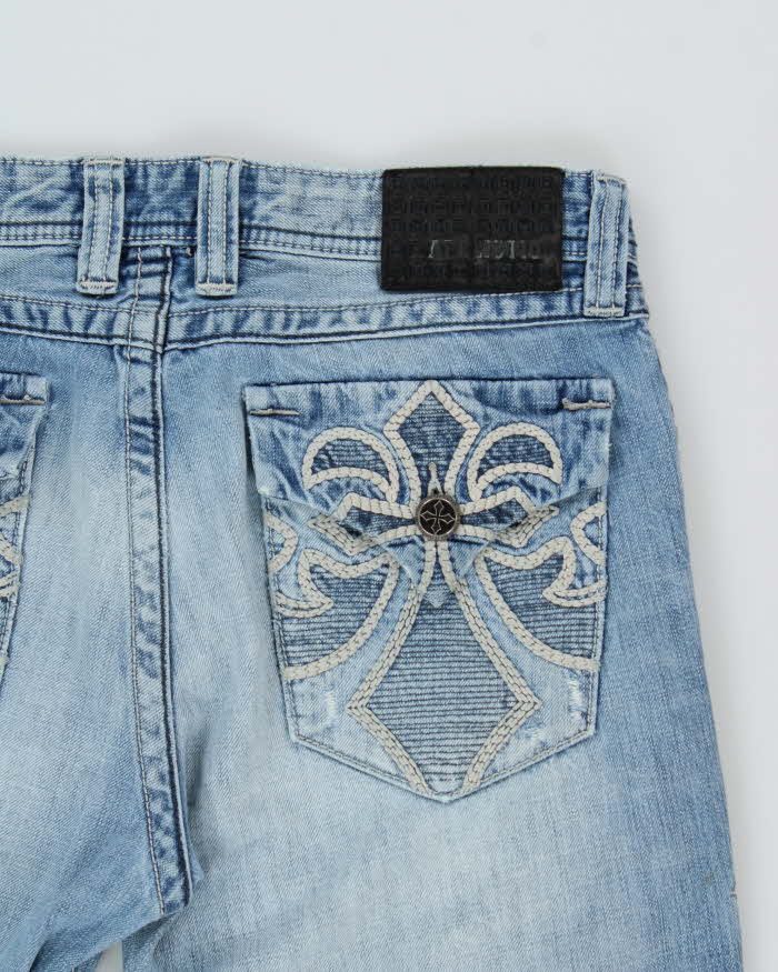 Vintage Y2K 00s Affliction Blake Embellished Distressed Mid Rise Relaxed Straight Leg Jeans - W34 L31