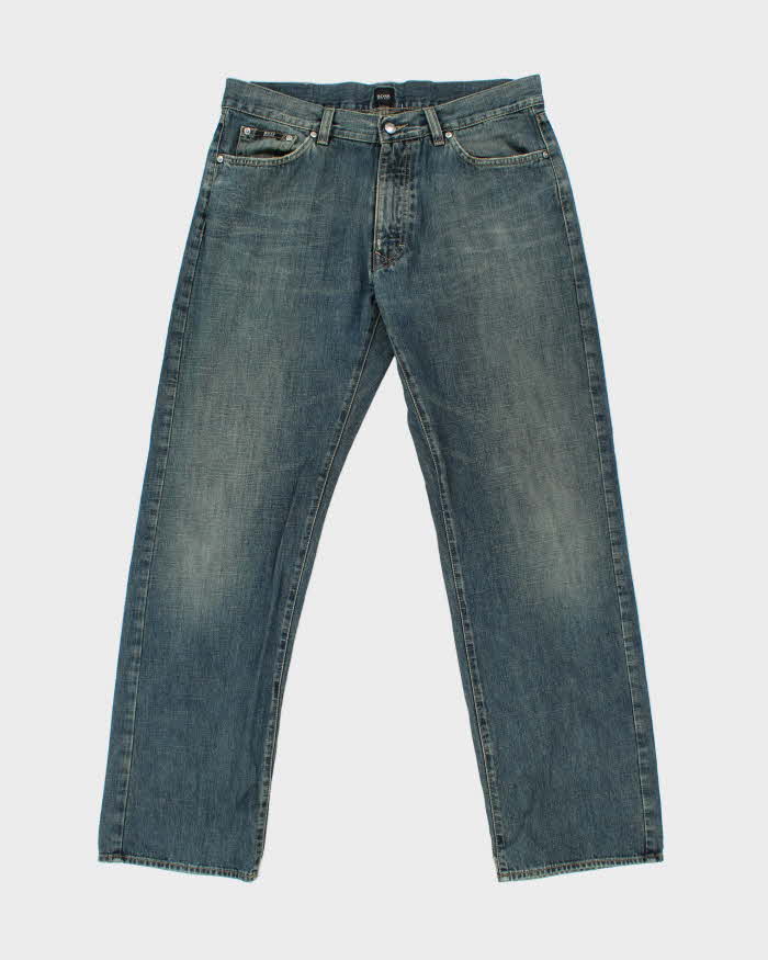 Vintage Y2K 00s Hugo Boss Texas Mud Wash Wide Leg Denim Jeans - W36 L32