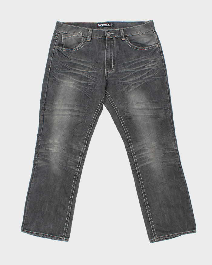Vintage Y2K 00s Avirex Embroidered Contrast Stitch Wide Leg Denim Jeans - W38 L32