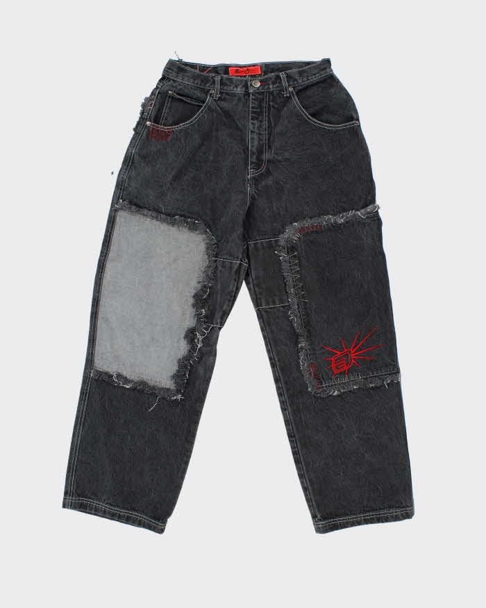 Vintage Y2K 00s Ever NYC Patch Embroidered Ultra Wide Leg Denim Jeans - W30 L29