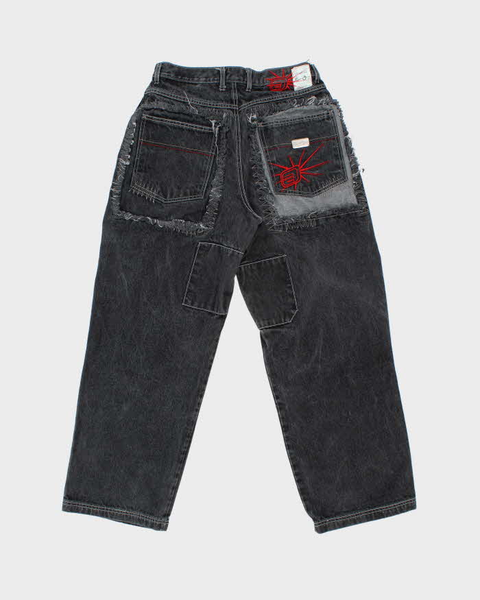Vintage Y2K 00s Ever NYC Patch Embroidered Ultra Wide Leg Denim Jeans - W30 L29