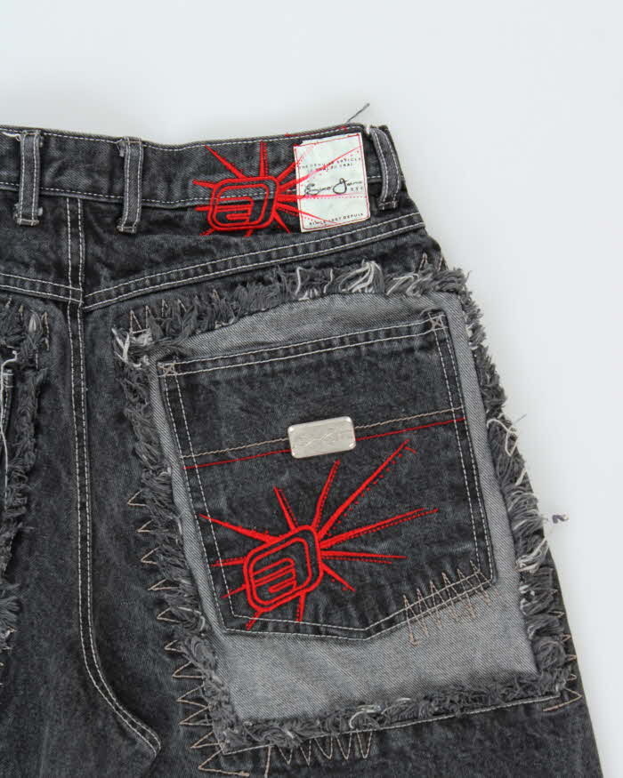 Vintage Y2K 00s Ever NYC Patch Embroidered Ultra Wide Leg Denim Jeans - W30 L29