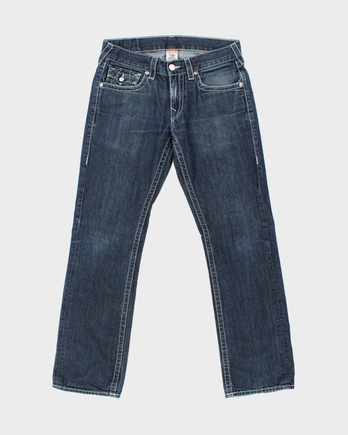 Vintage Y2K 00s True Religion Made In USA Flap Pocket Indigo Low Rise Straight Leg Denim Jeans - W32 L32