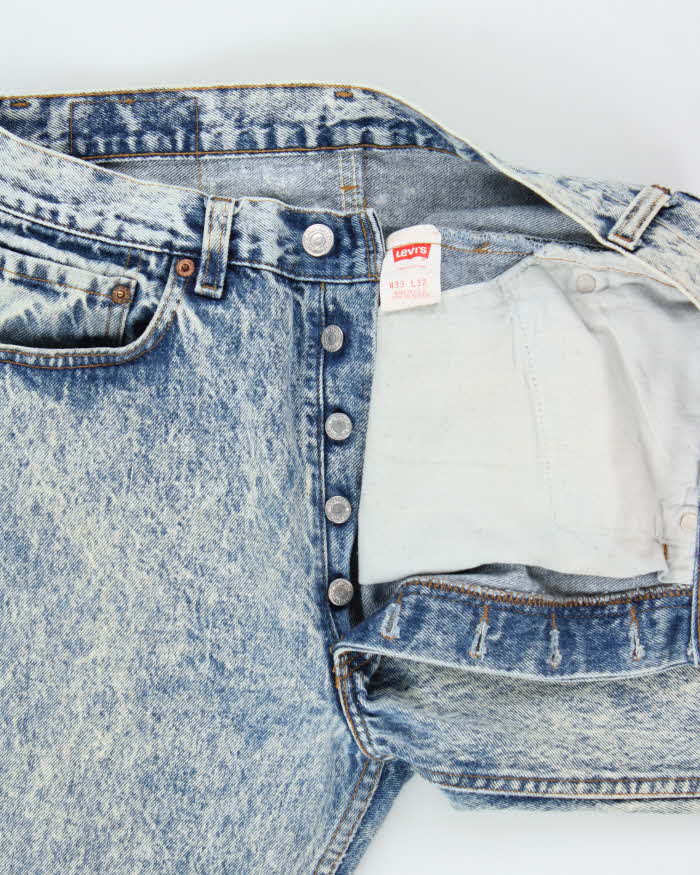 Vintage 1998 Levi's 501 Red Batwing Made In USA Acid Wash Straight Leg Denim Jeans - W32 L28
