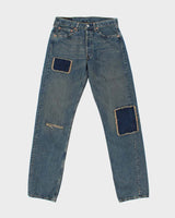 Vintage Y2K 2003 Levi's 501 Batwing Straight Leg Distressed Patchwork Denim Jeans - W31 L34