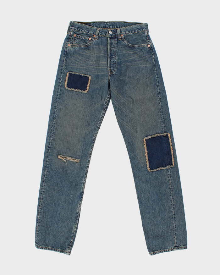 Vintage Y2K 2003 Levi's 501 Batwing Straight Leg Distressed Patchwork Denim Jeans - W31 L34