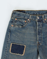 Vintage Y2K 2003 Levi's 501 Batwing Straight Leg Distressed Patchwork Denim Jeans - W31 L34