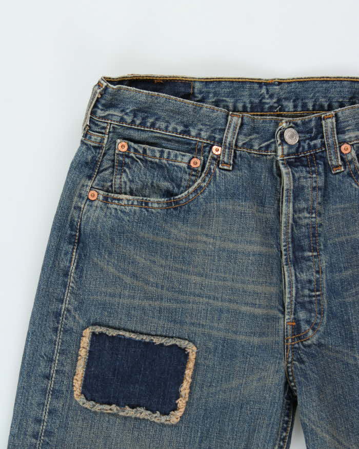 Vintage Y2K 2003 Levi's 501 Batwing Straight Leg Distressed Patchwork Denim Jeans - W31 L34