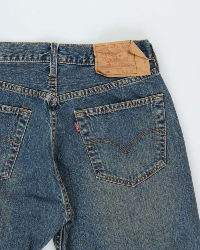 Vintage Y2K 2003 Levi's 501 Batwing Straight Leg Distressed Patchwork Denim Jeans - W31 L34