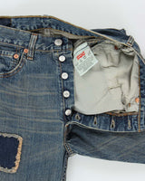 Vintage Y2K 2003 Levi's 501 Batwing Straight Leg Distressed Patchwork Denim Jeans - W31 L34