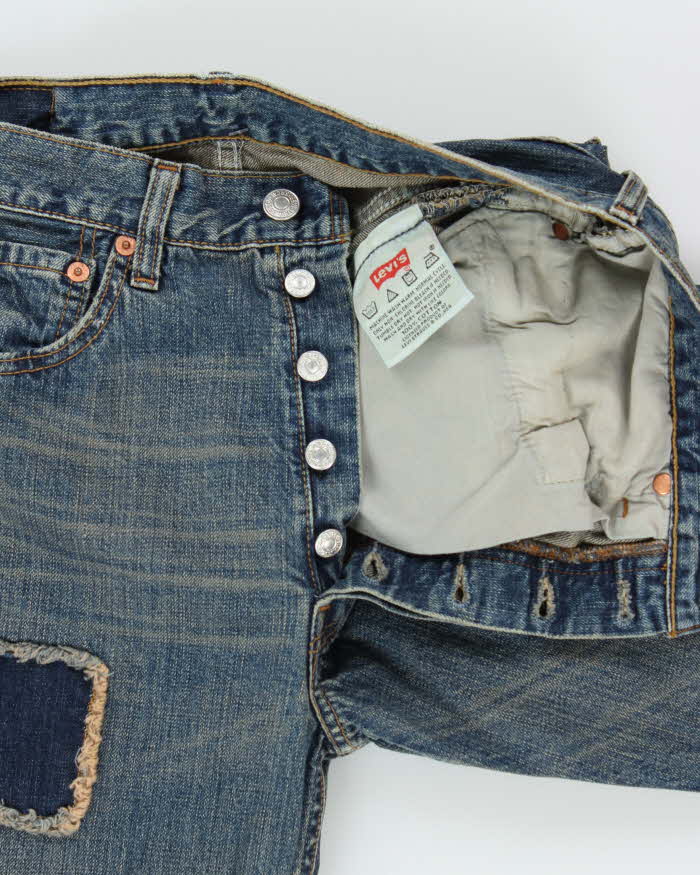 Vintage Y2K 2003 Levi's 501 Batwing Straight Leg Distressed Patchwork Denim Jeans - W31 L34
