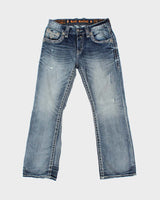 Vintage Y2K 00s Rock Revival Embroidered Low-Rise Distressed Denim Lamont Bootcut Jeans - W32 L31