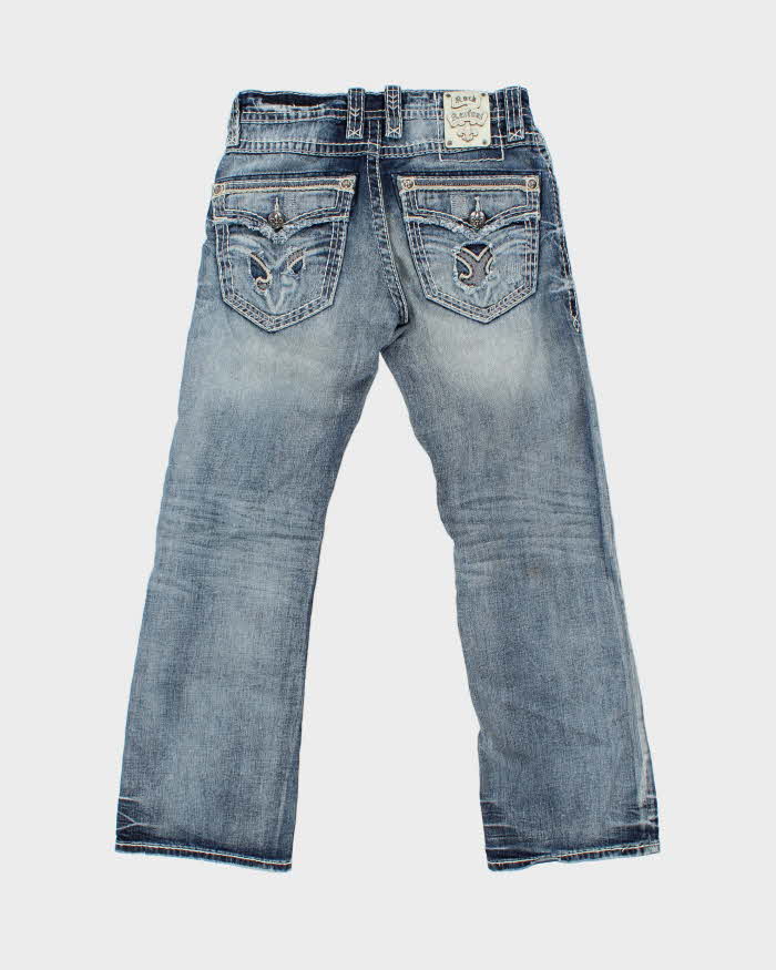 Vintage Y2K 00s Rock Revival Embroidered Low-Rise Distressed Denim Lamont Bootcut Jeans - W32 L31