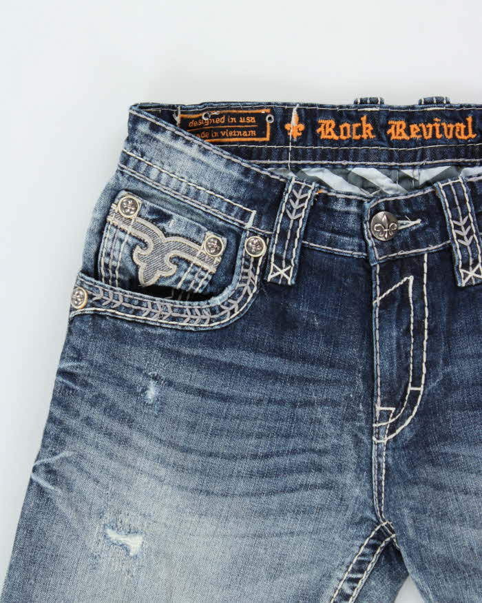 Vintage Y2K 00s Rock Revival Embroidered Low-Rise Distressed Denim Lamont Bootcut Jeans - W32 L31