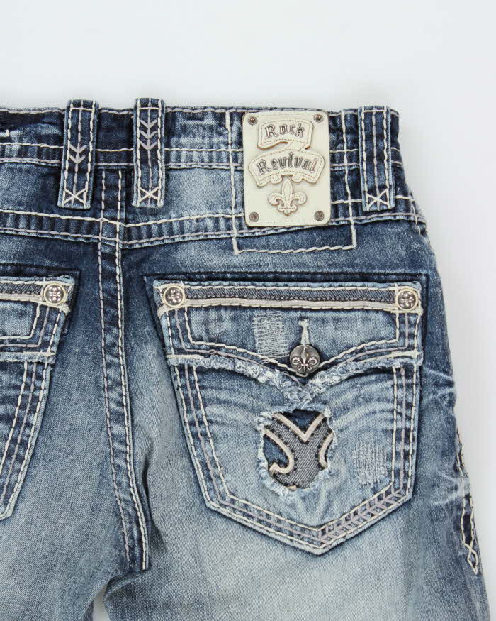 Vintage Y2K 00s Rock Revival Embroidered Low-Rise Distressed Denim Lamont Bootcut Jeans - W32 L31