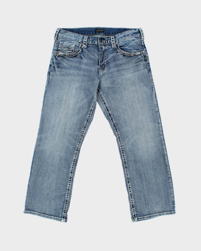 Vintage Silver Company Contrast Stitch Low-Rise Relaxed Straight Leg Denim Jeans - W36 L30