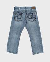 Vintage Silver Company Contrast Stitch Low-Rise Relaxed Straight Leg Denim Jeans - W36 L30