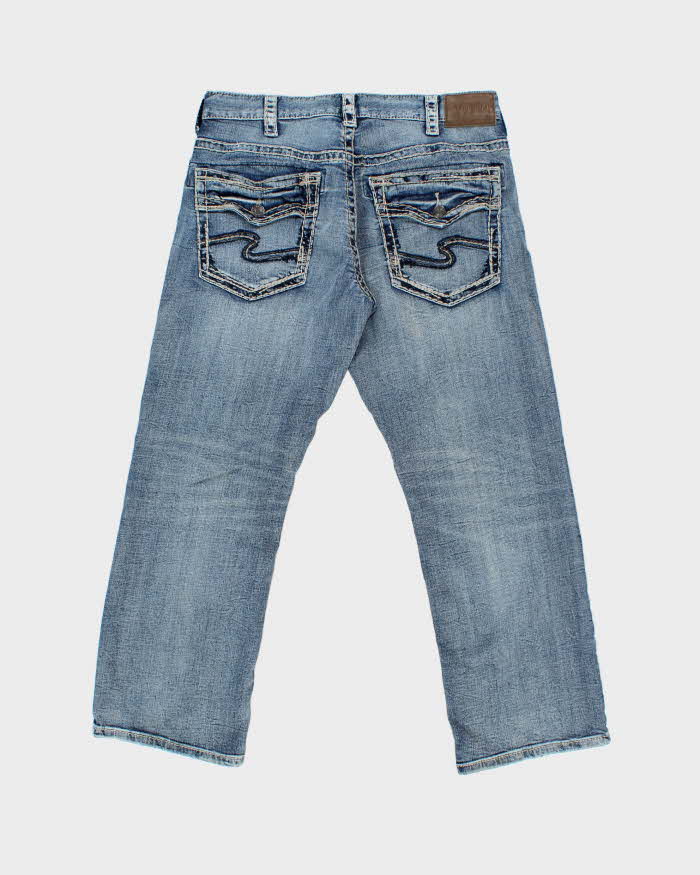Vintage Silver Company Contrast Stitch Low-Rise Relaxed Straight Leg Denim Jeans - W36 L30