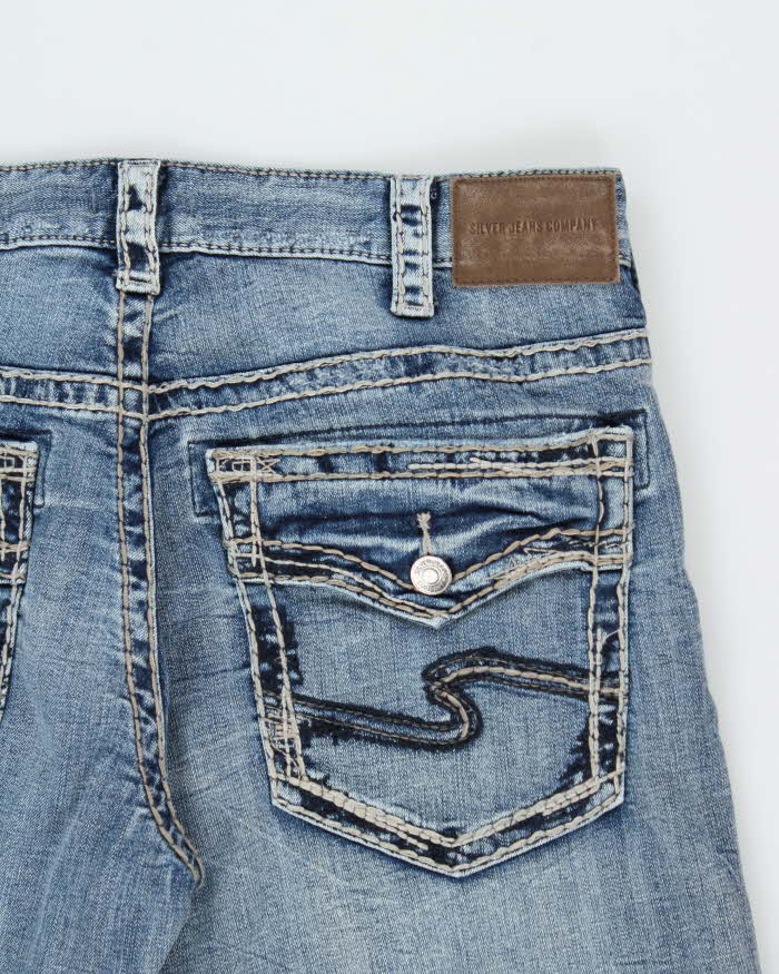 Vintage Silver Company Contrast Stitch Low-Rise Relaxed Straight Leg Denim Jeans - W36 L30