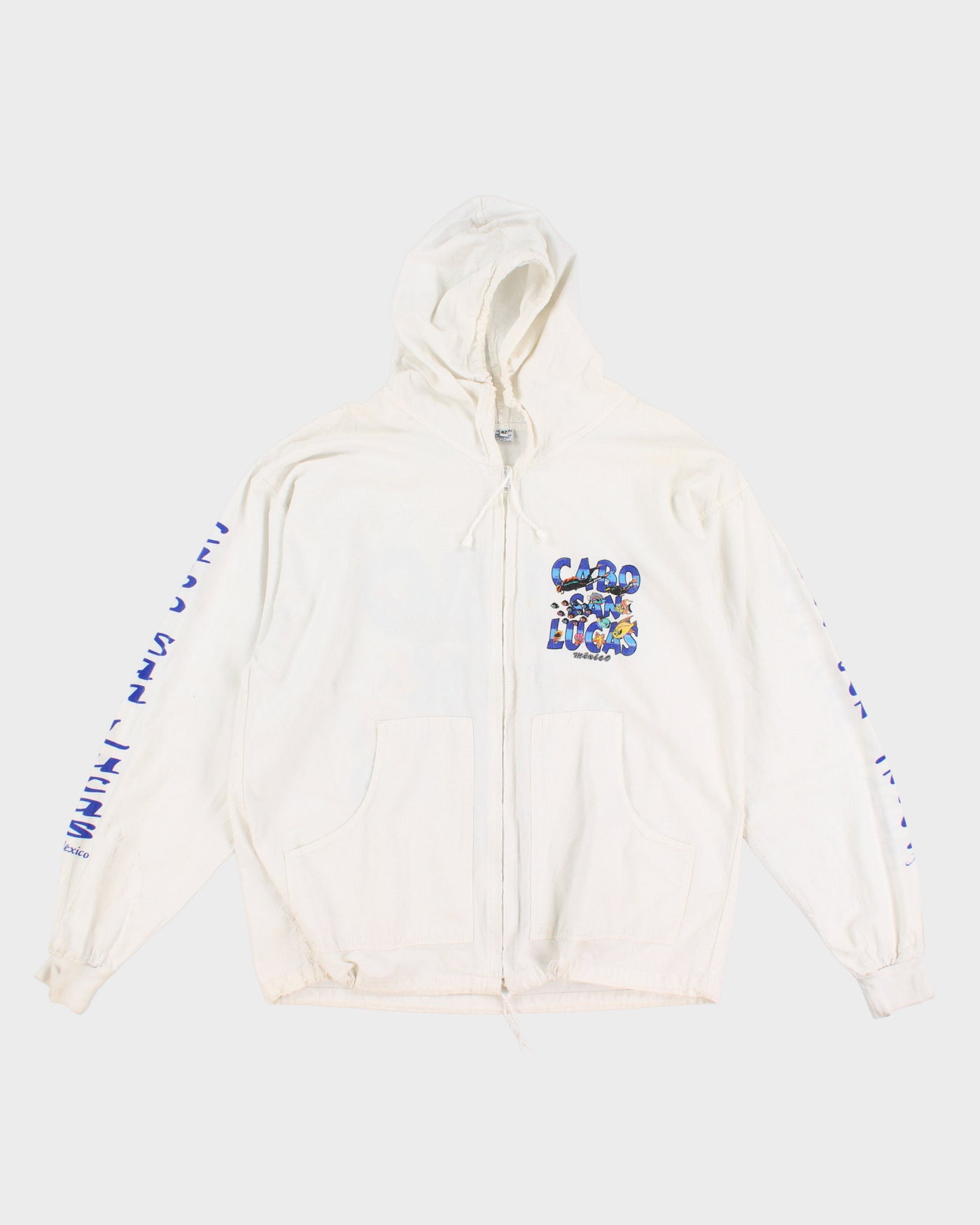 1990s White Graphic Hooded Jumper - XXXL