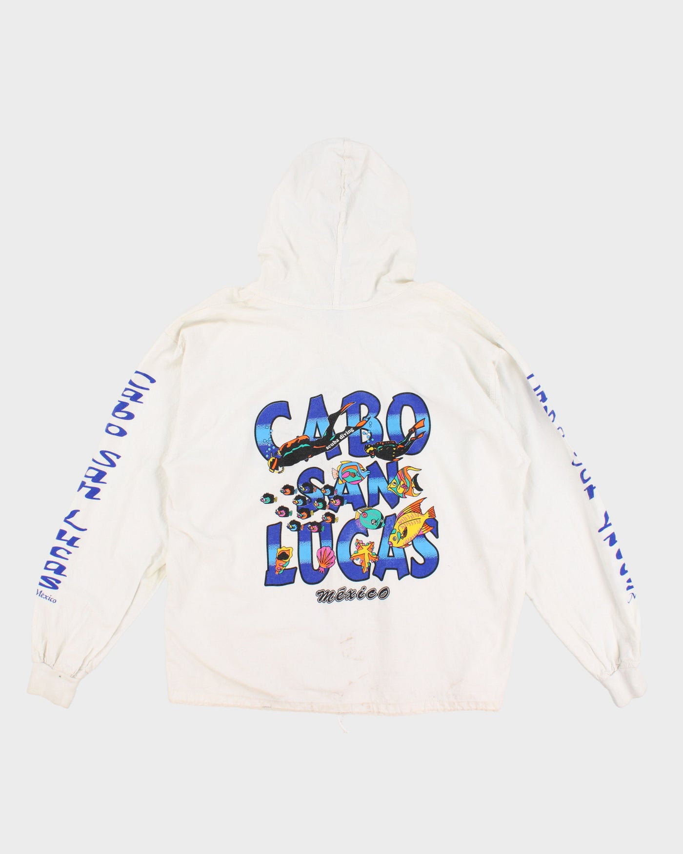 1990s White Graphic Hooded Jumper - XXXL