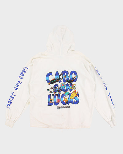 1990s White Graphic Hooded Jumper - XXXL