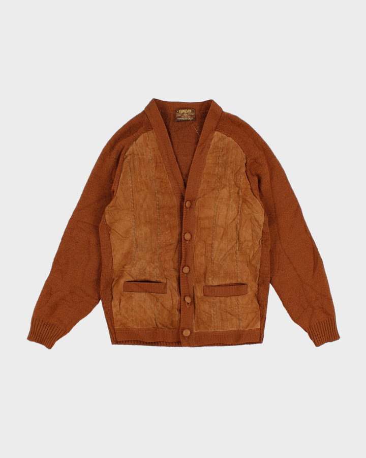 Vintage 80s Tundra Wool Cardigan With Suede Cut Outs - M