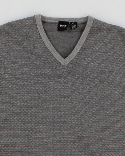 Mens Grey Lightweight Wool Hugo Boss V-Neck Jumper - L