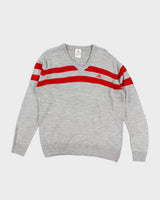 Mens Grey and Red Adidas V-Neck Jumper - M