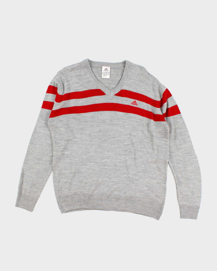 Mens Grey and Red Adidas V-Neck Jumper - M
