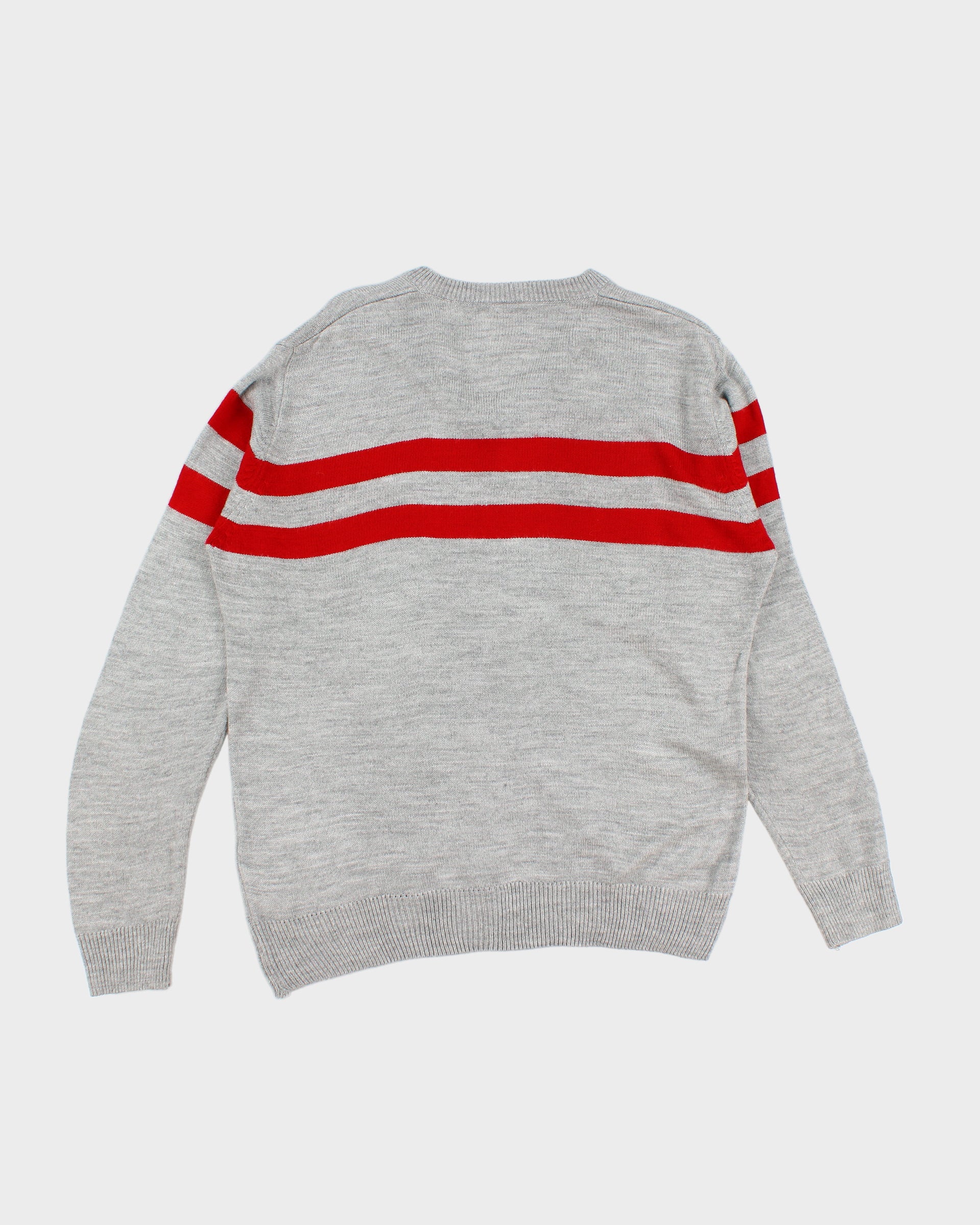 Mens Grey and Red Adidas V-Neck Jumper - M