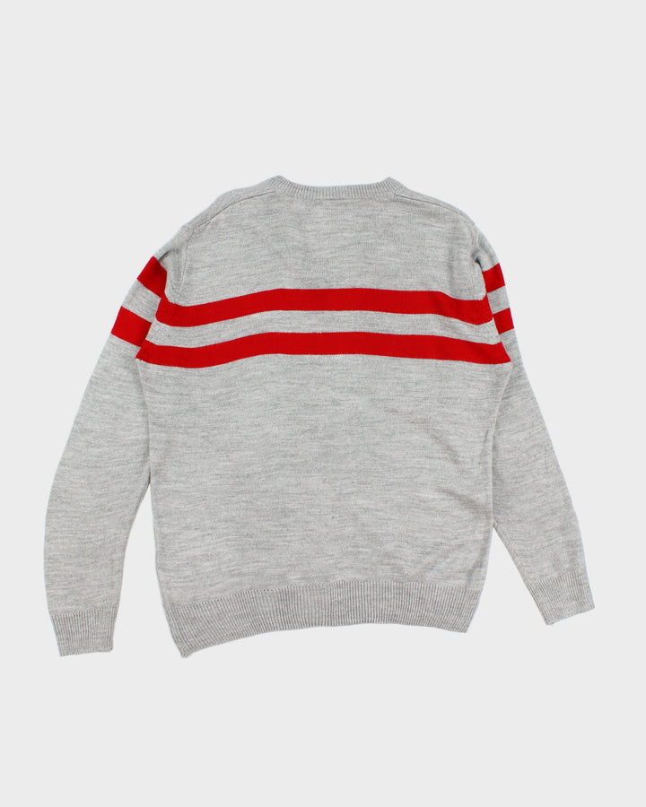 Mens Grey and Red Adidas V-Neck Jumper - M