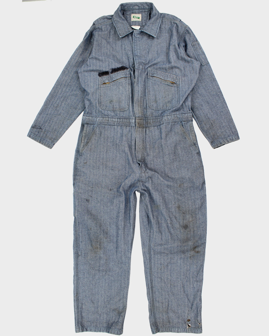 Mens Blue Herringbone Denim One Piece Work Jumpsuit - XL