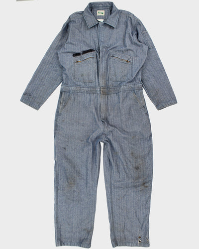 Mens Blue Herringbone Denim One Piece Work Jumpsuit - XL