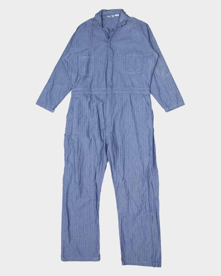 Mens Blue Denim Herringbone One Piece Work Jumpsuit - XL