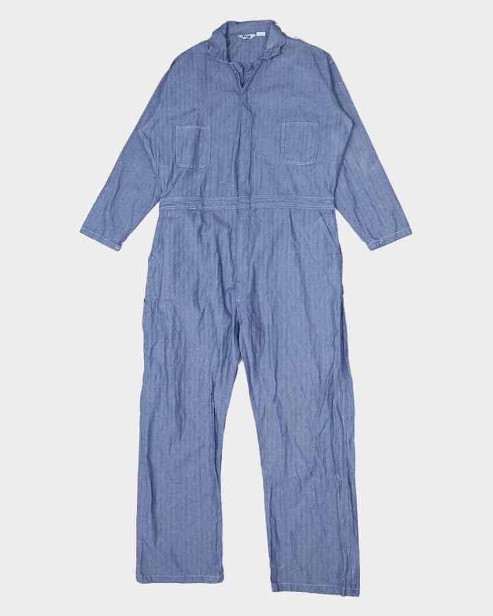 Mens Blue Denim Herringbone One Piece Work Jumpsuit - XL