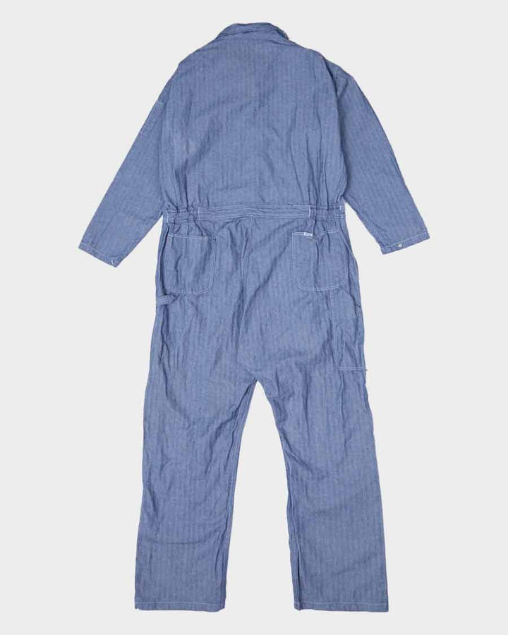 Mens Blue Denim Herringbone One Piece Work Jumpsuit - XL
