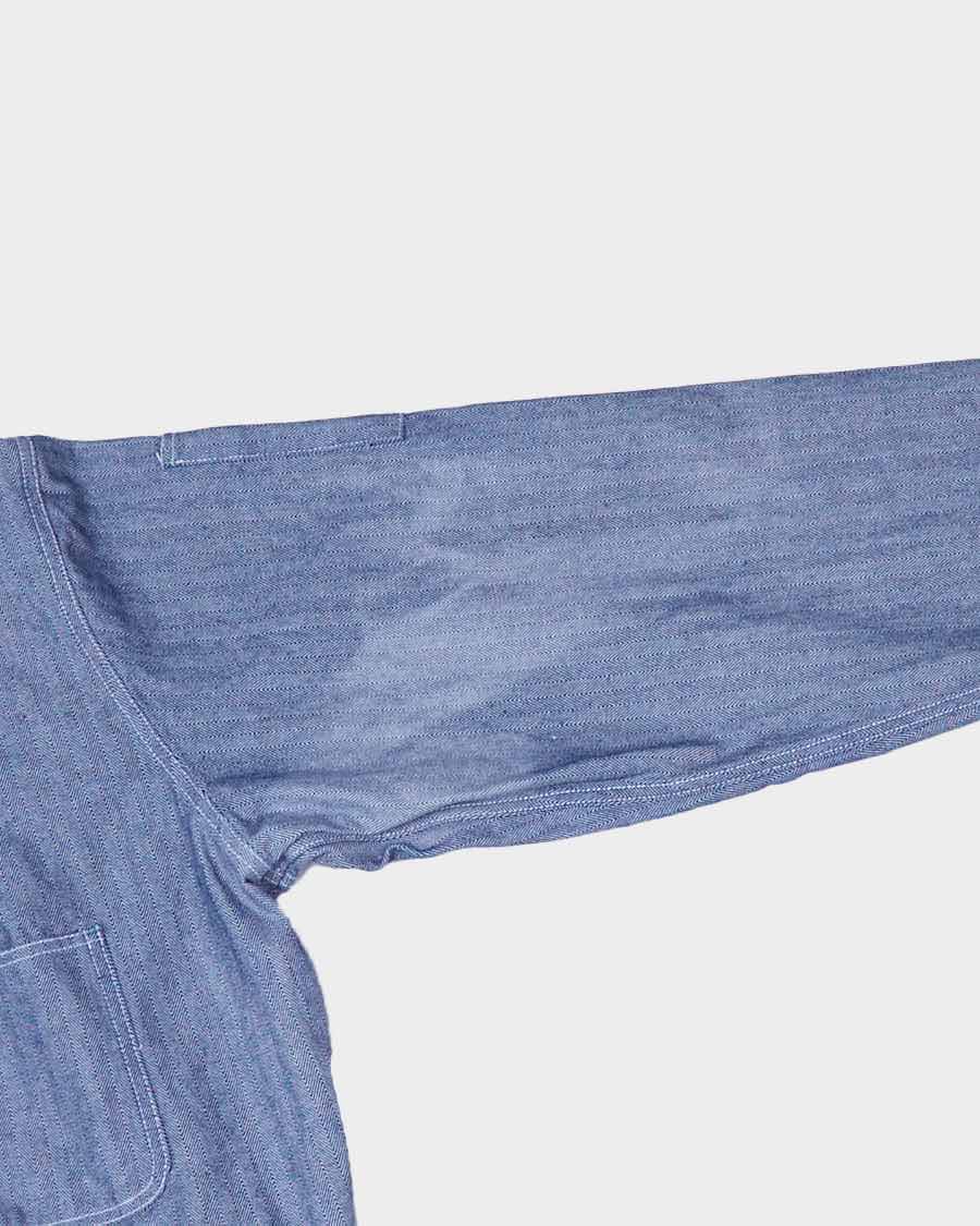 Mens Blue Denim Herringbone One Piece Work Jumpsuit - XL