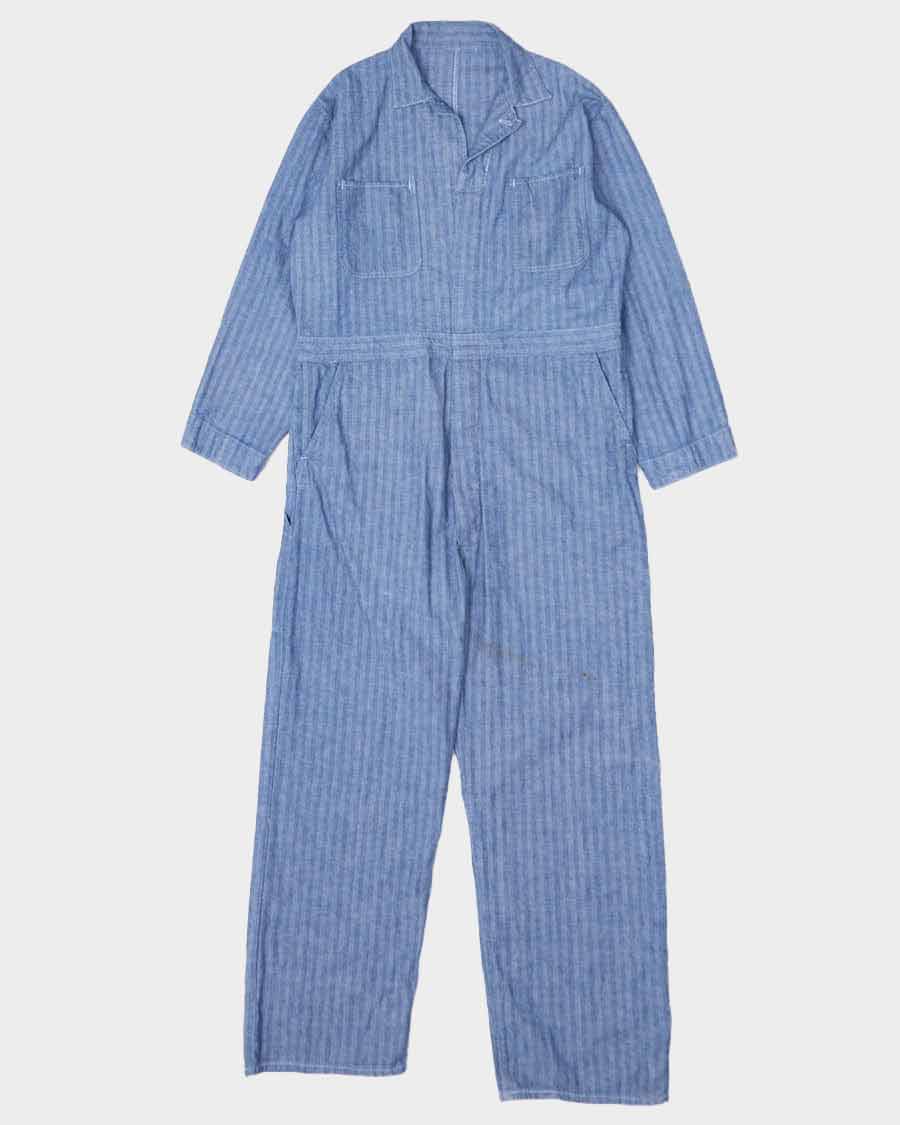 Mens Blue Herringbone Denim One Piece Work Jumpsuit - XL