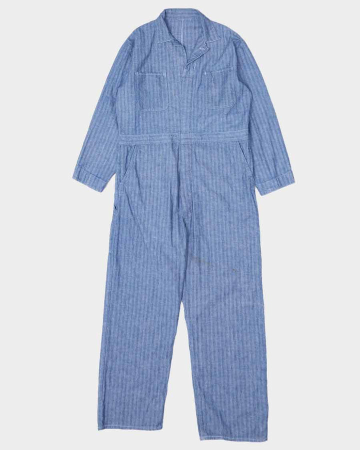 Mens Blue Herringbone Denim One Piece Work Jumpsuit - XL