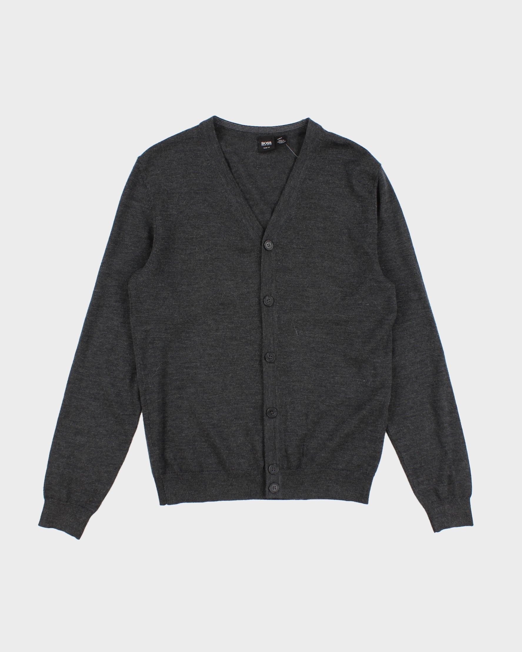 Mens Charcoal Grey Hugo Boss Slim Fit Cardigan - S