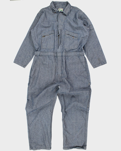 Mens Blue Herringbone Denim Zip Up Jumpsuit - XL