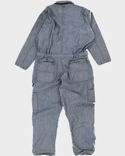 Mens Blue Herringbone Denim Zip Up Jumpsuit - XL