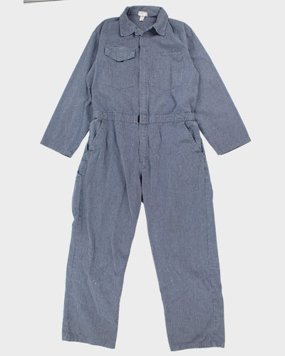 Mens Blue Striped Denim One Piece Jumpsuit - L